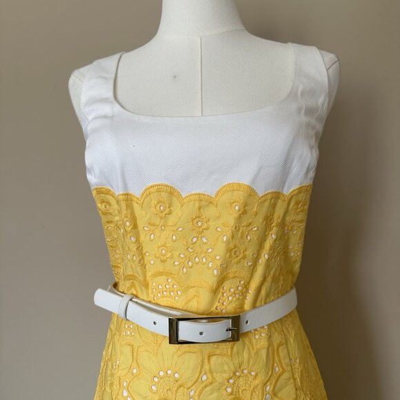 NWT Antonio Melani Yellow Eyelet Dress Women 6 Belted Sleeveless Embroidered “Ca - Picture 4 of 10